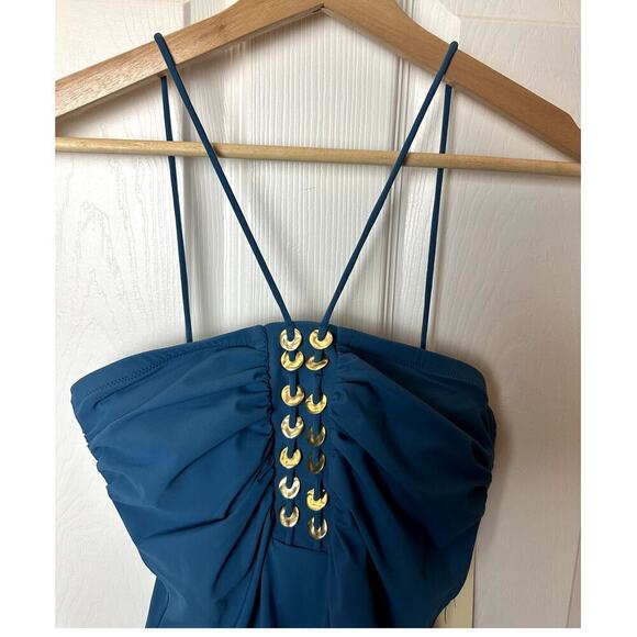 Gottex Golden Touch Teal Wireless Strapless One Piece Swimsuit Women's 10 NWT - Picture 3 of 8